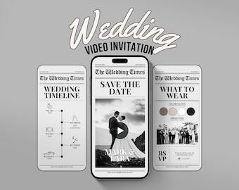 Newspaper Wedding Invitation Mobile Animated Save the Date Video Wedding Invitation Announcement Newspaper Wedding Program Canva Template