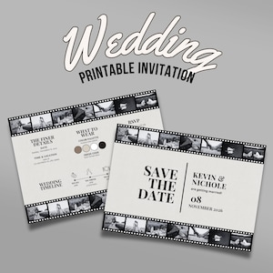 Camera Film Wedding Save the Date Invitation Film Roll Photo Strip Invite Wedding Save the Date Canva Template Wedding Announcement Template
