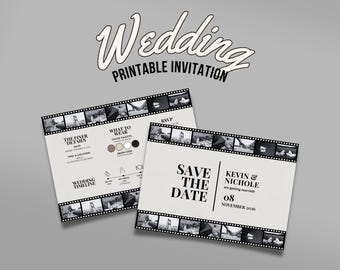Camera Film Wedding Save the Date Invitation Film Roll Photo Strip Invite Wedding Save the Date Canva Template Wedding Announcement Template