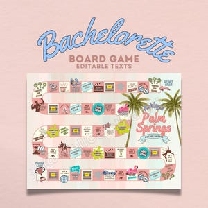 Palm Springs Bachelorette Board Game Pool Party Bridal Shower Party Drinking Games Summer Bachelorette Party Chic Pastel Retro Theme Party