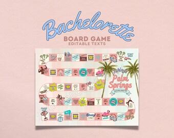 Palm Springs Bachelorette Board Game Pool Party Bridal Shower Party Drinking Games Summer Bachelorette Party Chic Pastel Retro Theme Party