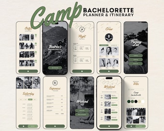 App-like Camp Bachelorette Itinerary Canva Template Lake Camp Bachelorette Weekend Itinerary Digital Planner Cabin Crew Hiking Bachelorette