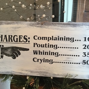 Classroom daycare Sign: Charges for Complaining, Pouting, Crying