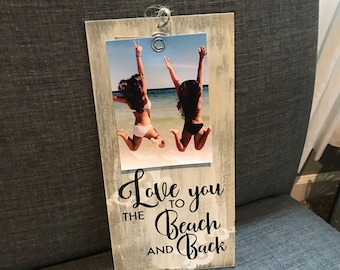 Beach gift Photo Frame: Hand-Painted Wood Sign, Coastal Decor