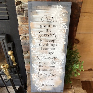 Serenity prayer hand painted gray rustic sign