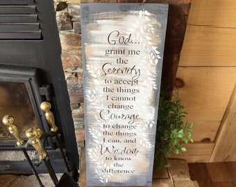 Serenity prayer hand painted gray rustic sign