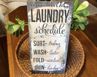 Funny Laundry Room Sign: Hand Painted Birch Wood Decor