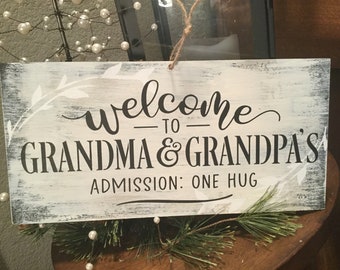 Grandma and grandpas welcome sign, grandparent entryway board, plaque for grandparent house