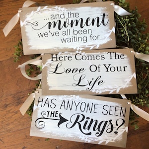 Hand Painted Ring Bearer Signs: Champagne Wedding Decor, Set of 3