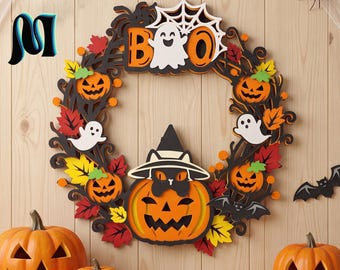 Halloween 3D-lagers SVG, pappersklippningsfil för Cricut, Halloween flerlagerspappersmall, DIY 3D-väggkonstdekor