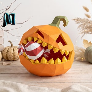 3D-pumpa papperspyssel SVG, 3D-papper Cricut-klippfil, pumpa lågpoly-pappersmodell, gör-det-själv-julpapperspysseldekoration