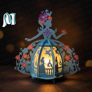 Blomma prinsessa lykta SVG, prinsessa papperslykta mall, 3D-lager SVG för Cricut, saga nattlampa, pappersskuren ljuslåda 2
