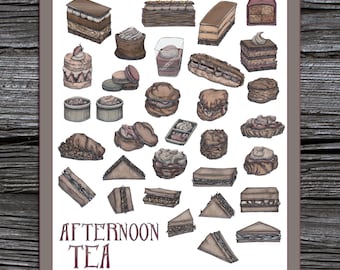 Afternoon Tea Baked Goods Paper Sticker Sheet | Sticker for Journaling, Scrapbooking, Planners, Recipe Books | Gift for Foodies