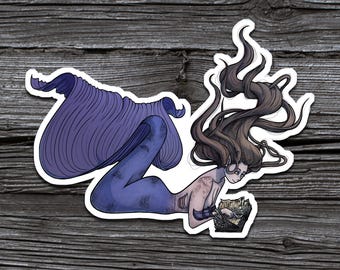Mermaid Reading Book Vinyl Sticker: Laptop, Water Bottle Decal