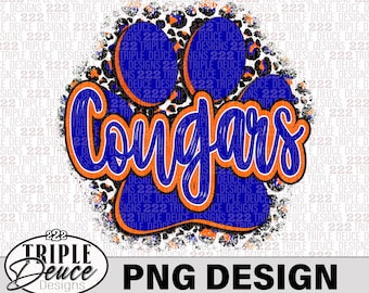 Cougars Pawprint 2-Royal Blue-Orange-PNG Design-School Mascot-Campbell County
