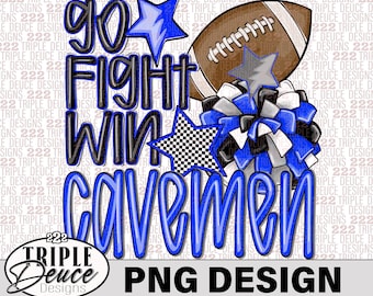 Cavemen-Go Fight Win -Blue-Gray-PNG Design, Preppy Mascot-Carlsbad
