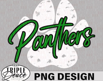 Panthers Pawprint-White-Green-Paradise-PNG Design, School Mascot
