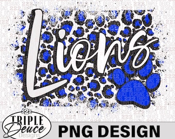 Lions Cheetah - Blue-White - PNG Design, Preppy Mascot, School Spirit-Crocker
