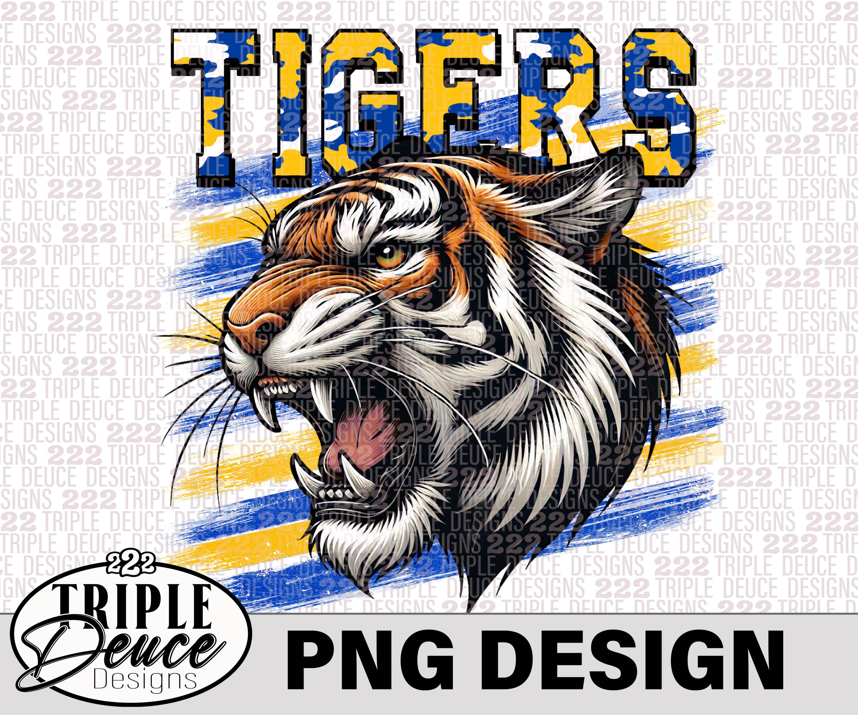 Tigres de Newkirk en azul, amarillo y dorado: diseño PNG