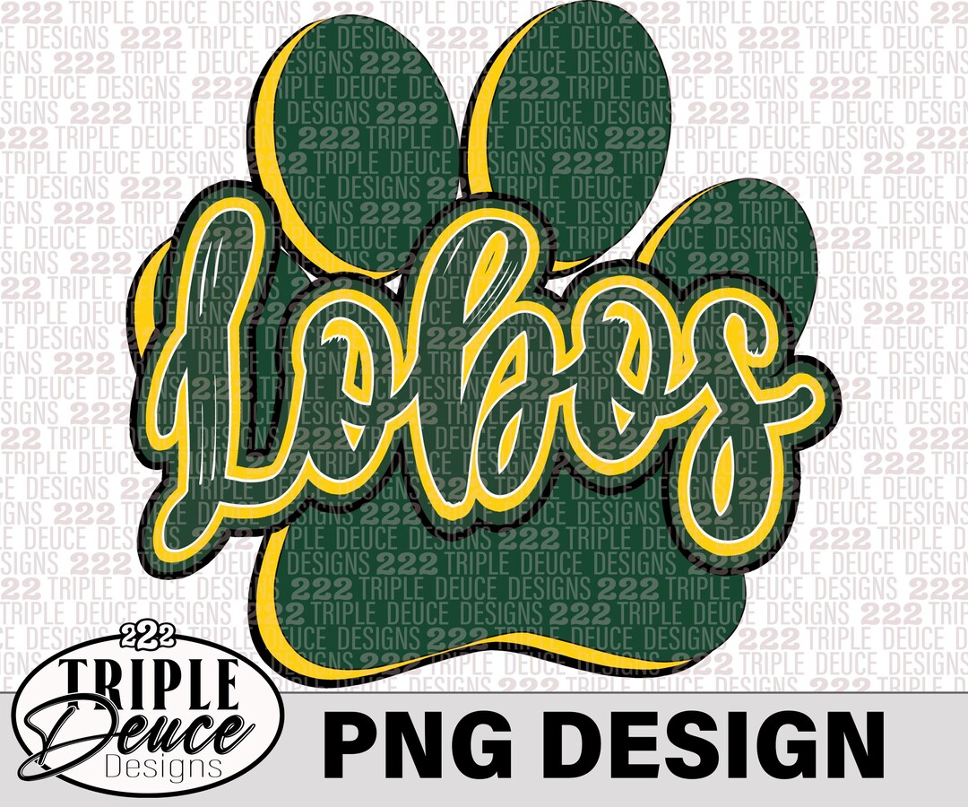 Longview Lobos Paw - Green-gold - PNG Design, DTF, Sublimation, School ...
