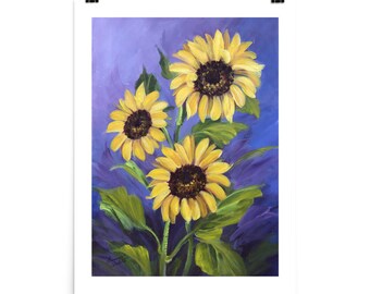 Sunflower Poster, Sunflower Art Print, Deco Sunflower Art, Enhanced Mat Sunflower Poster