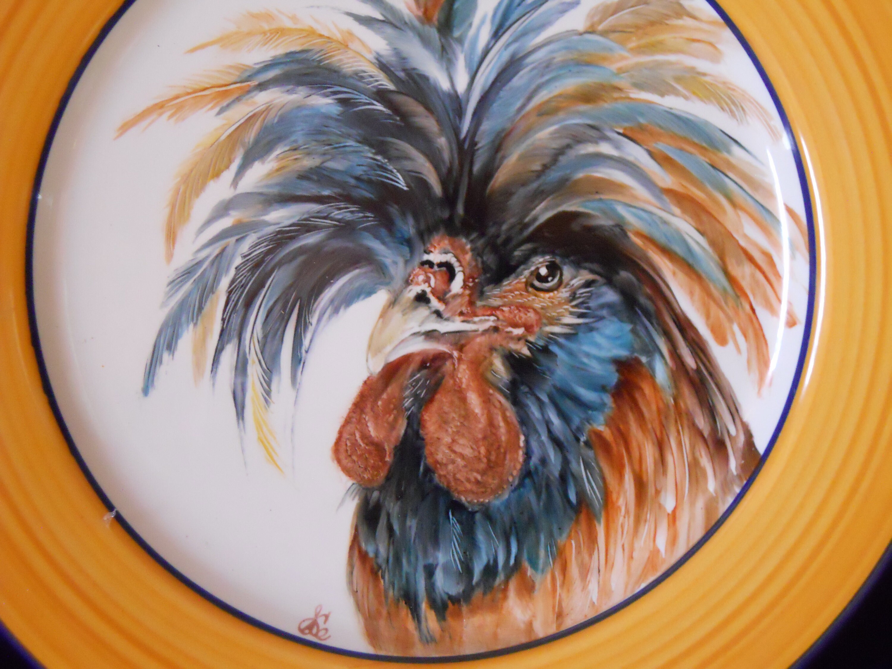 Hand Painted Porcelain Plate | Rooster Hand Painted |Farmhouse Decor| Original Art| Country Plate Hand-Painted Plate | Rooster Hen