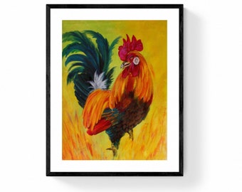 Colorful Rooster Art Print: Farmhouse Kitchen Wall Decor