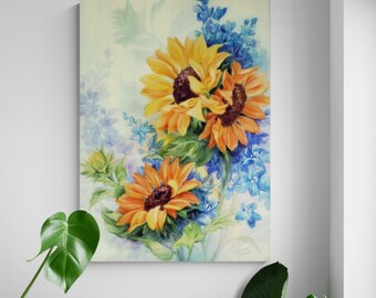 Sunflower Canvas Wall Decor | Sunflower Canvas Print | Sunflower Wall Art Farmhouse Country Landscape Floral Garden Home Decor Sunflower