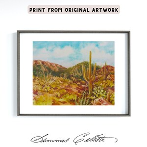 Tucson Desert Watercolor Painting: Cactus Landscape Art Print