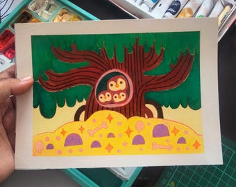 Pintura Gouache de zatielukis / Pohon Besar / Un gran árbol