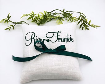 Linen Ring Bearer PIllow - 5 inch - Embroidered Full Names