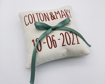 Velvet Ring Bearer Pillow Embroidered names and Date- 5 or 7 inch