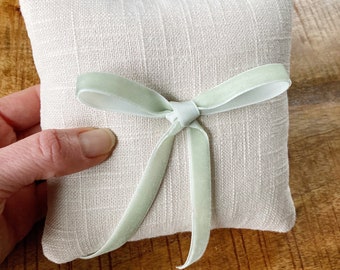 Linen Ring Bearer Pillow, 5 x 5 inches, Choose Your Linen and Ribbon