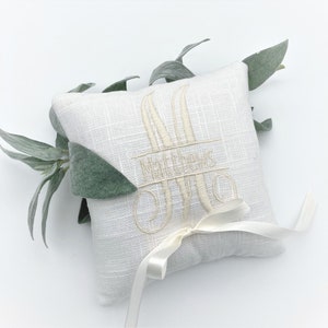 Split Monogram 5 inch Embroidered Linen Monogram Ring Bearer Pillow