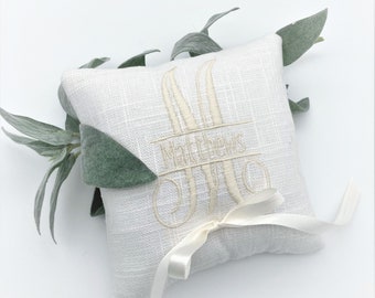 Split Monogram 5 inch Embroidered Linen Monogram Ring Bearer Pillow