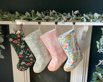 Designer Fabric Christmas Stockings - Modern Floral Christmas