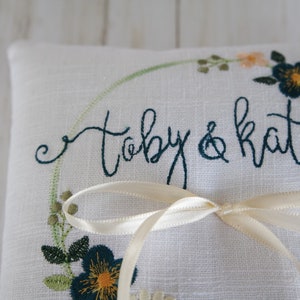 Personalized Embroidered Floral Wreath Ring Bearer Pillow - 7 inch - Choose you color - Free shipping