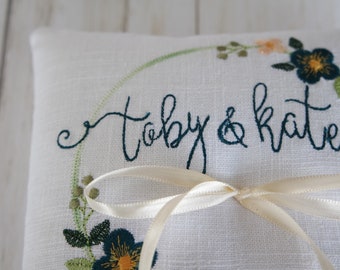 Personalized Embroidered Floral Wreath Ring Bearer Pillow - 7 inch - Choose you color - Free shipping