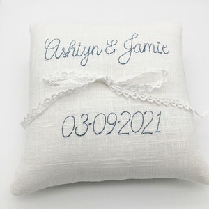 Linen Ring Bearer Pillow - 7 inch - Embroidered Names and Date