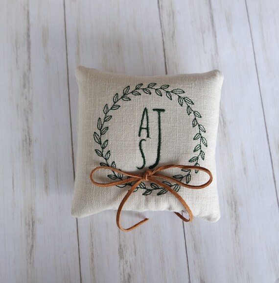 Monogram Embroidered Wreath Ring Bearer Pillow 5 Inch Square Etsy