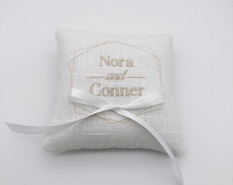 Modern Geometric Frame - 5 inch Linen Ring Bearer PIllow - Personalized Embroidery