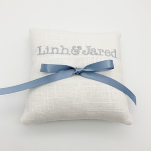 Linen Ring Bearer PIllow - 5 inch - Embroidered Full Names