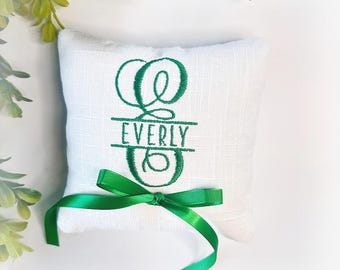 Split Monogram 5 inch Embroidered Linen Monogram Ring Bearer Pillow