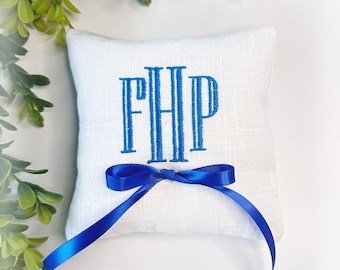 Linen Ring Bearer Pillow - 5 inch - Embroidered Monogram