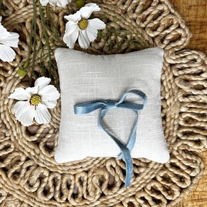 Linen Ring Bearer Pillow, 5 inch square, Choose Your Linen and Ribbon