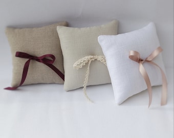Linen Ring Bearer Pillow, 5 x 5 inches, Choose Your Linen and Ribbon