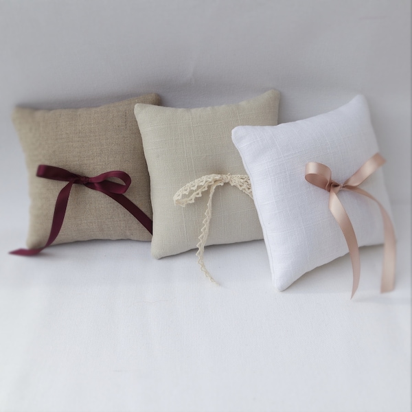 Linen Ring Bearer Pillow, 5 x 5 inches, Choose Your Linen and Ribbon