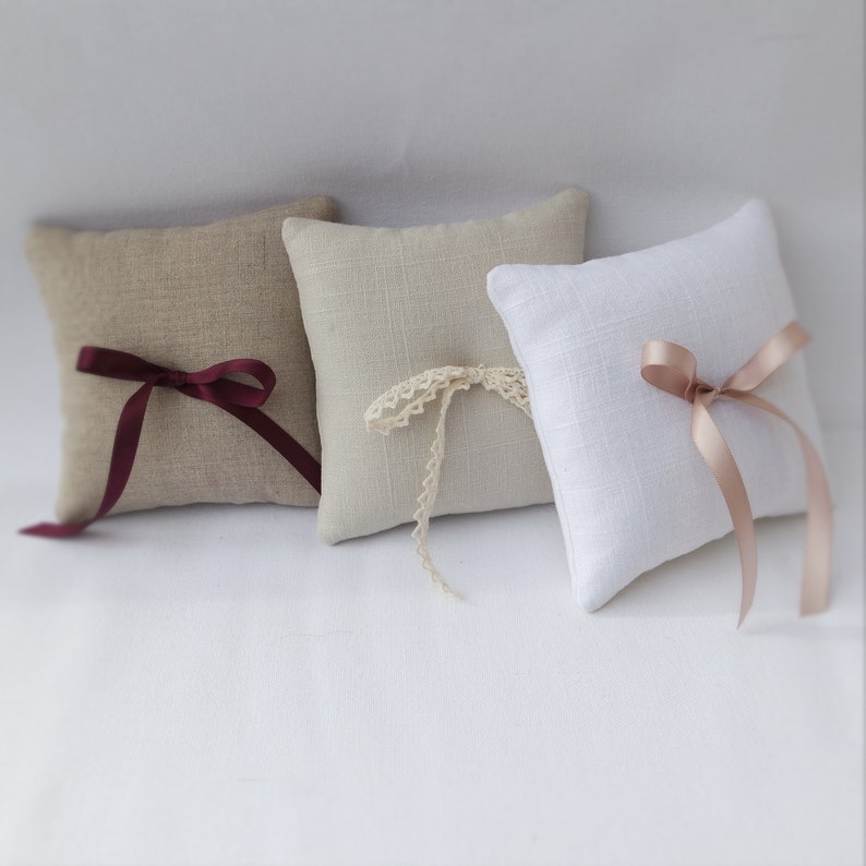 Linen Ring Bearer Pillow, 5 x 5 inches, Choose Your Linen and Ribbon image 2