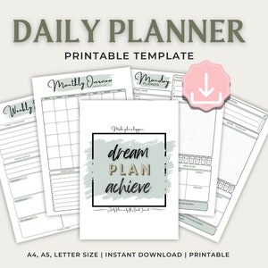 Daily Planner Printable | 10-Page Minimalist Planner | US Letter, A4, A5 PDF | Time Blocking, Weekly & Monthly Overview | Digital Download