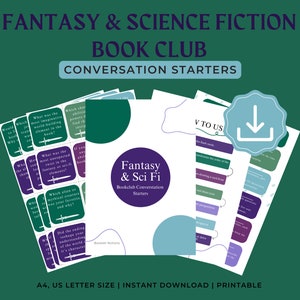 ファンタジー SF 読書クラブ会話のきっかけ ファンタジー SF 印刷可能なフラッシュカード PDF デジタルダウンロード 想像力豊かな読書クラブの 36 のヒント